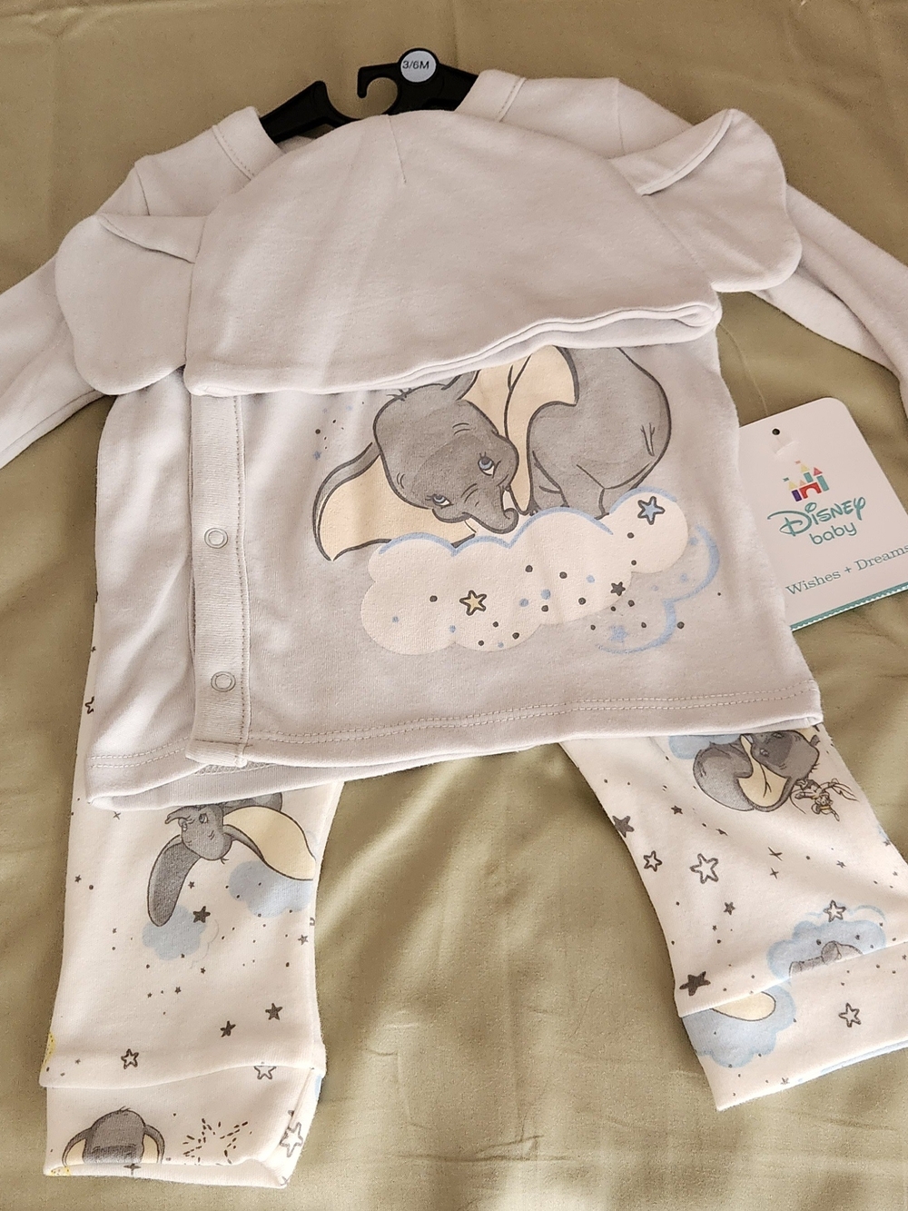 Disney Baby Dumbo Light Gray Cotton 3 Piece Set Newborn